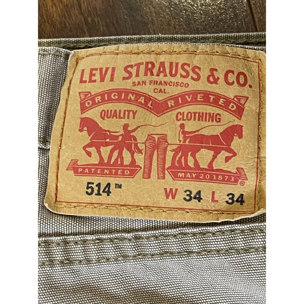 Levis 514 Jeans Mens 34x34 Khaki Tan Straight Fit Straight Leg Five Pocket Denim - Picture 2 of 9